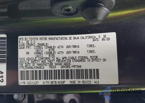 2020 Toyota Tacoma Trd Off-Road z USA, uszkodzony, nr VIN 3TMCZ5AN8LM346812